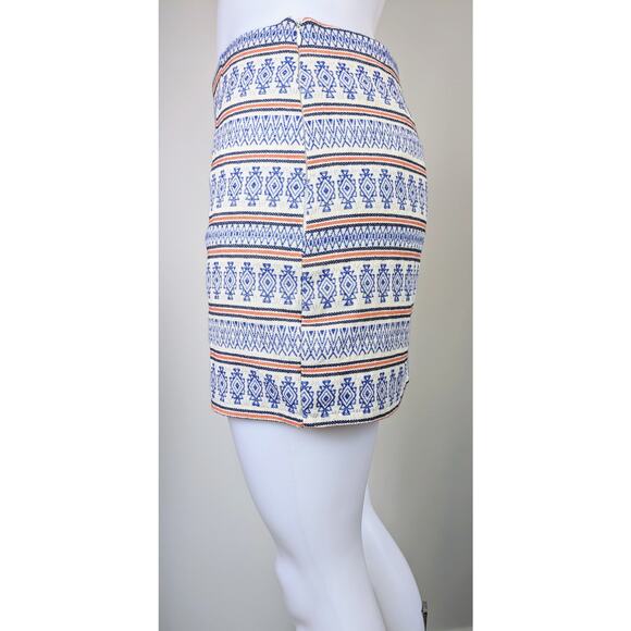 Miami Mini Skirt Small Blue Cream Orange Aztec Geometric Cotton Woven Lined - Picture 6 of 9